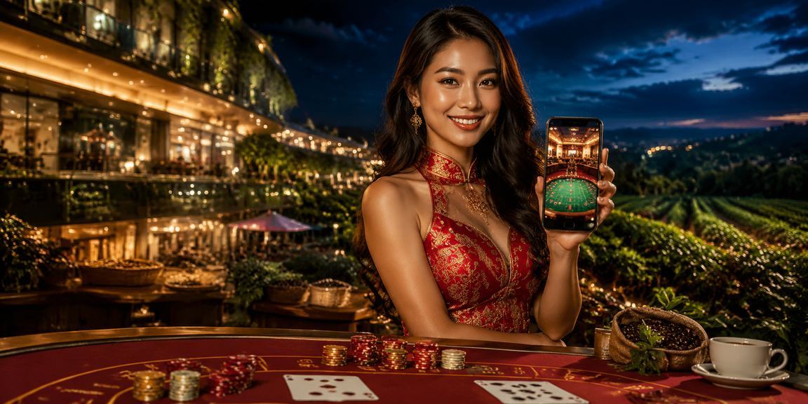Máy slot đầy màu sắc trong không gian casino phong cách Huế cổ kính