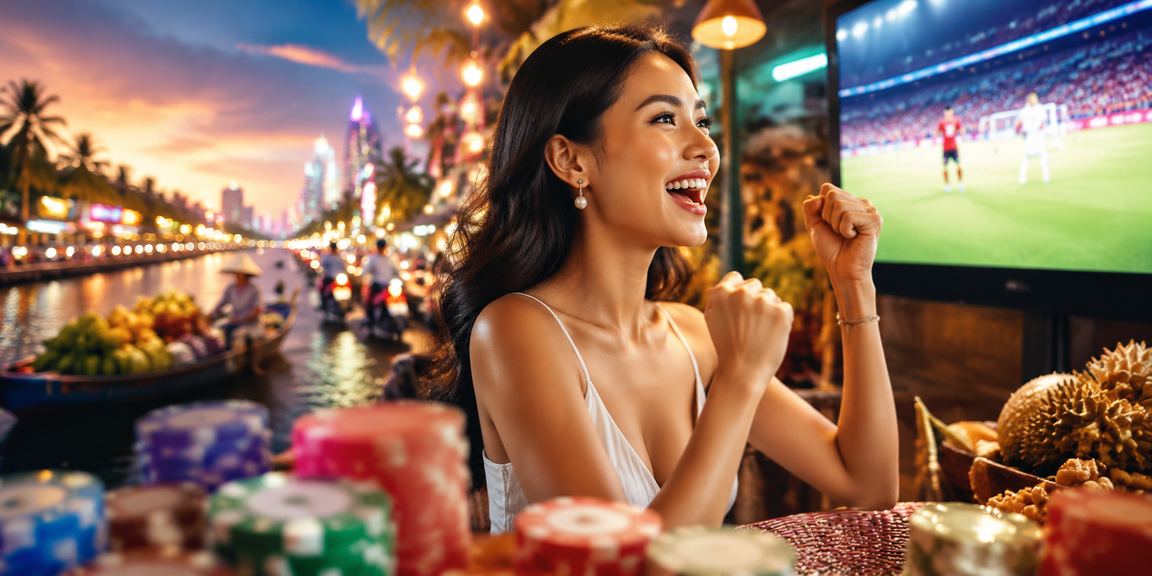 Không khí sôi động tại khu vực Mekong với biển hiệu neon khuyến mãi xổ số và casino về đêm